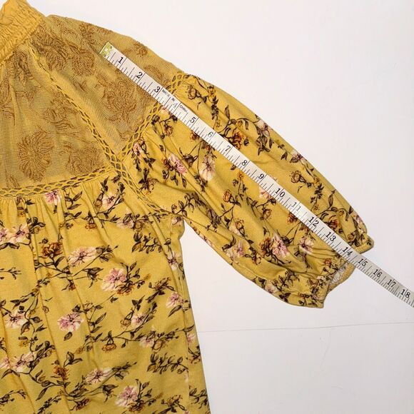 Sundance Florence Bloom Yellow Floral Blouse Cotton Top Balloon Sleeves Lace S - Picture 9 of 11